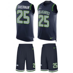 Wholesale Cheap Nike Seahawks #25 Richard Sherman Steel Blue Team Color Men\'s Stitched NFL Limited Tank Top Suit Jersey