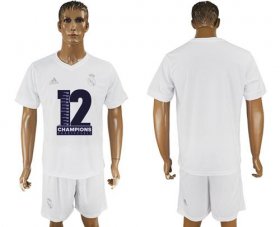Wholesale Cheap Real Madrid Blank Champions White Soccer Club Jersey