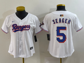 Cheap Women\'s Texas Rangers #5 Corey Seager White 2024 Gold Collection Limited Cool Base Jersey