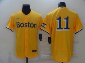 Wholesale Cheap Men\'s Boston Red Sox #11 Rafael Devers Gold 2021 City Connect Stitched MLB Flex Base Nike Jersey