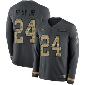 Wholesale Cheap Nike Eagles #24 Darius Slay Jr Anthracite Salute to Service Men\'s Stitched NFL Limited Therma Long Sleeve Jersey