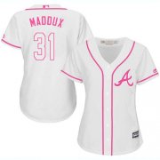 Wholesale Cheap Braves #31 Greg Maddux White/Pink Fashion Women's Stitched MLB Jersey