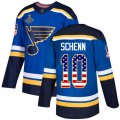 Wholesale Cheap Adidas Blues #10 Brayden Schenn Blue Home Authentic USA Flag Stanley Cup Champions Stitched NHL Jersey