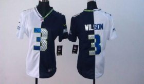 Wholesale Cheap Nike Seahawks #3 Russell Wilson Steel Blue/White Women\'s Stitched NFL Elite Split Jersey