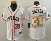 Cheap Youth Houston Astros #30 Kyle Tucker Number 2023 White Gold World Serise Champions Patch Cool Base Stitched Jersey