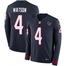 Wholesale Cheap Nike Texans #4 Deshaun Watson Navy Blue Team Color Youth Stitched NFL Limited Therma Long Sleeve Jersey