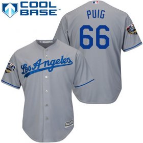 Wholesale Cheap Dodgers #66 Yasiel Puig Grey Cool Base 2018 World Series Stitched Youth MLB Jersey