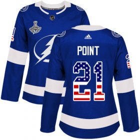 Cheap Adidas Lightning #21 Brayden Point Blue Home Authentic USA Flag Women\'s 2020 Stanley Cup Champions Stitched NHL Jersey