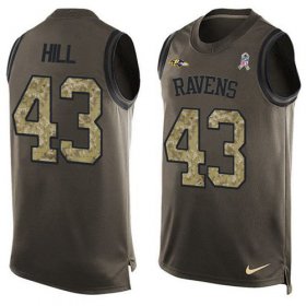 Wholesale Cheap Nike Ravens #43 Justice Hill Green Men\'s Stitched NFL Limited Salute To Service Tank Top Jersey