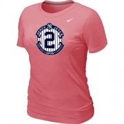Wholesale Cheap Women's Nike New York Yankees #2 Derek Jeter Official Final Season Commemorative Logo Blended T-Shirt Pink