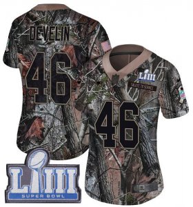 Wholesale Cheap Nike Patriots #46 James Develin Camo Super Bowl LIII Bound Women\'s Stitched NFL Limited Rush Realtree Jersey