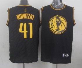Wholesale Cheap Dallas Mavericks #41 Dirk Nowitzki Revolution 30 Swingman 2014 Black With Gold Jersey