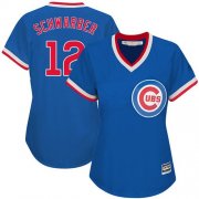 Wholesale Cheap Cubs #12 Kyle Schwarber Blue Cooperstown Women's Stitched MLB Jersey