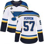 Wholesale Cheap Adidas Blues #57 David Perron White Road Authentic Stanley Cup Champions Women's Stitched NHL Jersey