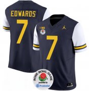 Cheap Men's Michigan Wolverines #7 Donovan Edwards 2023 F.U.S.E. Navy White Rose Bowl Patch Stitched Jersey