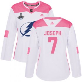 Cheap Adidas Lightning #7 Mathieu Joseph White/Pink Authentic Fashion Women\'s 2020 Stanley Cup Champions Stitched NHL Jersey