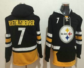 Wholesale Cheap Men\'s Pittsburgh Steelers #7 Ben Roethlisberger NEW Black Pocket Stitched NFL Pullover Hoodie
