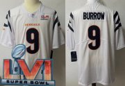 Wholesale Cheap Women's Cincinnati Bengals #9 Joe Burrow Limited White 2022 Super Bowl LVI Bound Vapor Jersey