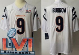 Wholesale Cheap Women\'s Cincinnati Bengals #9 Joe Burrow Limited White 2022 Super Bowl LVI Bound Vapor Jersey