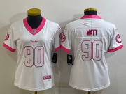 Wholesale Cheap Women's Pittsburgh Steelers #90 TJ Watt White Pink Vapor Untouchaable Limited Stitched Jersey