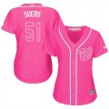 Wholesale Cheap Nationals #51 Wander Suero Pink Fashion Women's Stitched MLB Jersey