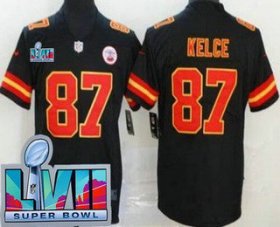 Cheap Youth Kansas City Chiefs #87 Travis Kelce Limited Black Super Bowl LVII Vapor Jersey