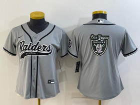 Wholesale Cheap Women\'s Las Vegas Raiders Grey Team Big Logo With Patch Cool Base Stitched Baseball Jersey