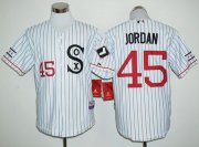 Wholesale Cheap White Sox #45 Michael Jordan White(Black Strip) Cooperstown Stitched MLB Jersey