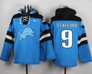 Wholesale Cheap Nike Lions #9 Matthew Stafford Blue Player Pullover NFL Hoodie
