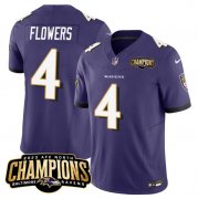 Cheap Men's Baltimore Ravens #4 Zay Flowers Purple 2023 F.U.S.E. AFC North Champions Vapor Limited Football Stitched Jersey