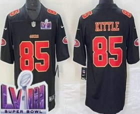 Cheap Men\'s San Francisco 49ers #85 George Kittle Limited Black Fashion LVIII Super Bowl Vapor Jersey