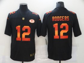 Wholesale Cheap Men\'s Green Bay Packers #12 Aaron Rodgers Black Red Orange Stripe Vapor Limited Nike NFL Jersey