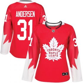 Wholesale Cheap Adidas Maple Leafs #31 Frederik Andersen Red Team Canada Authentic Women\'s Stitched NHL Jersey