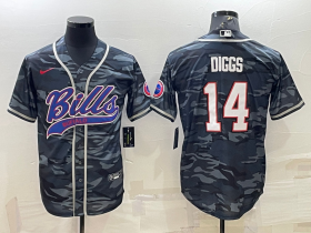 Wholesale Cheap Men\'s Buffalo Bills Blank #14 Stefon Diggs Grey Navy Camo With Patch Cool Base Stitched Baseball Jersey