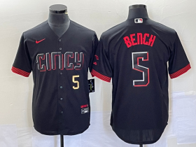 Wholesale Cheap Men\'s Cincinnati Reds #5 Johnny Bench Number Black 2023 City Connect Cool Base Stitched Baseball Jersey