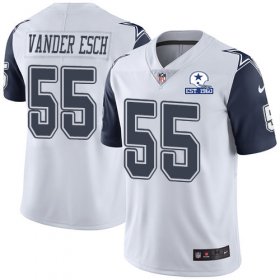 Wholesale Cheap Nike Cowboys #55 Leighton Vander Esch White Men\'s Stitched With Established In 1960 Patch NFL Limited Rush Jersey