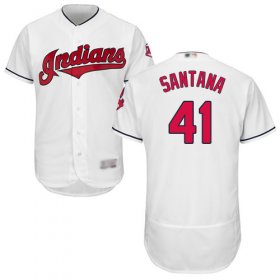 Wholesale Cheap Indians #41 Carlos Santana White Flexbase Authentic Collection Stitched MLB Jersey