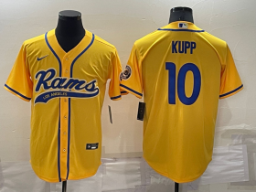 Wholesale Cheap Men\'s Los Angeles Rams #10 Cooper Kupp Yellow Stitched Cool Base Nike Baseball Jersey