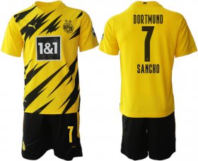 Wholesale Cheap Men 2020-2021 club Dortmund home 7 yellow Soccer Jerseys
