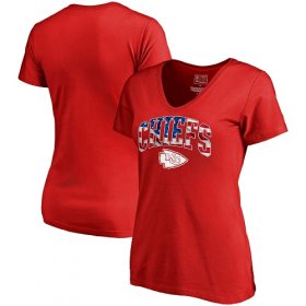 Wholesale Cheap Women\'s Kansas City Chiefs NFL Pro Line by Fanatics Branded Red Banner Wave V-Neck T-Shirt