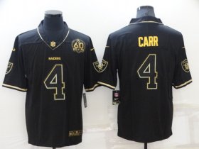 Wholesale Cheap Men\'s Las Vegas Raiders #4 Derek Carr Black Golden Edition 60th Patch Stitched Nike Limited Jersey