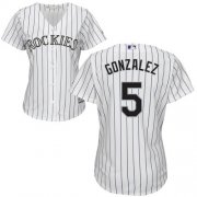 Wholesale Cheap Rockies #5 Carlos Gonzalez White Strip Home Women's Stitched MLB Jersey