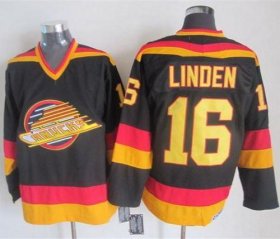 Wholesale Cheap Canucks #16 Trevor Linden Black/Gold CCM Throwback Stitched NHL Jersey