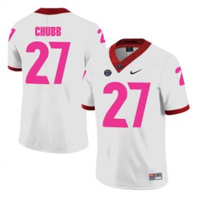 Wholesale Cheap Georgia Bulldogs 27 Nick Chubb White Breast Cancer Awareness College Football Jersey