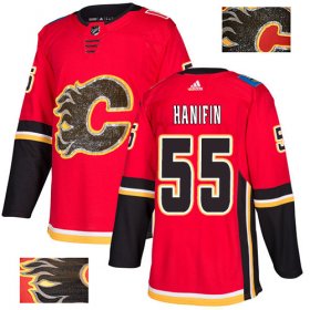 Wholesale Cheap Adidas Flames #55 Noah Hanifin Red Home Authentic Fashion Gold Stitched NHL Jersey