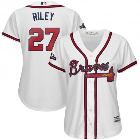 Wholesale Cheap Atlanta Braves #27 Austin Riley Majestic Women\'s 2019 Postseason Official Cool Base Player Jersey White