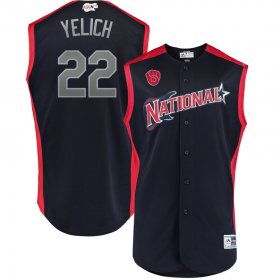 Wholesale Cheap National League #22 Christian Yelich Majestic 2019 MLB All-Star Game Workout Player Jersey Navy