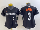 Wholesale Cheap Women's Baltimore Orioles #3 Jorge Mateo Number Black 2023 City Connect Cool Base Stitched Jersey
