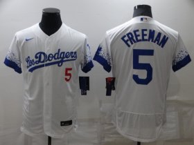 Wholesale Cheap Men\'s Los Angeles Dodgers #5 Freddie Freeman White 2022 City Connect Flex Base Stitched Jersey