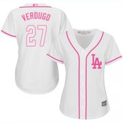 Wholesale Cheap Dodgers #27 Alex Verdugo White/Pink Fashion Women's Stitched MLB Jersey
